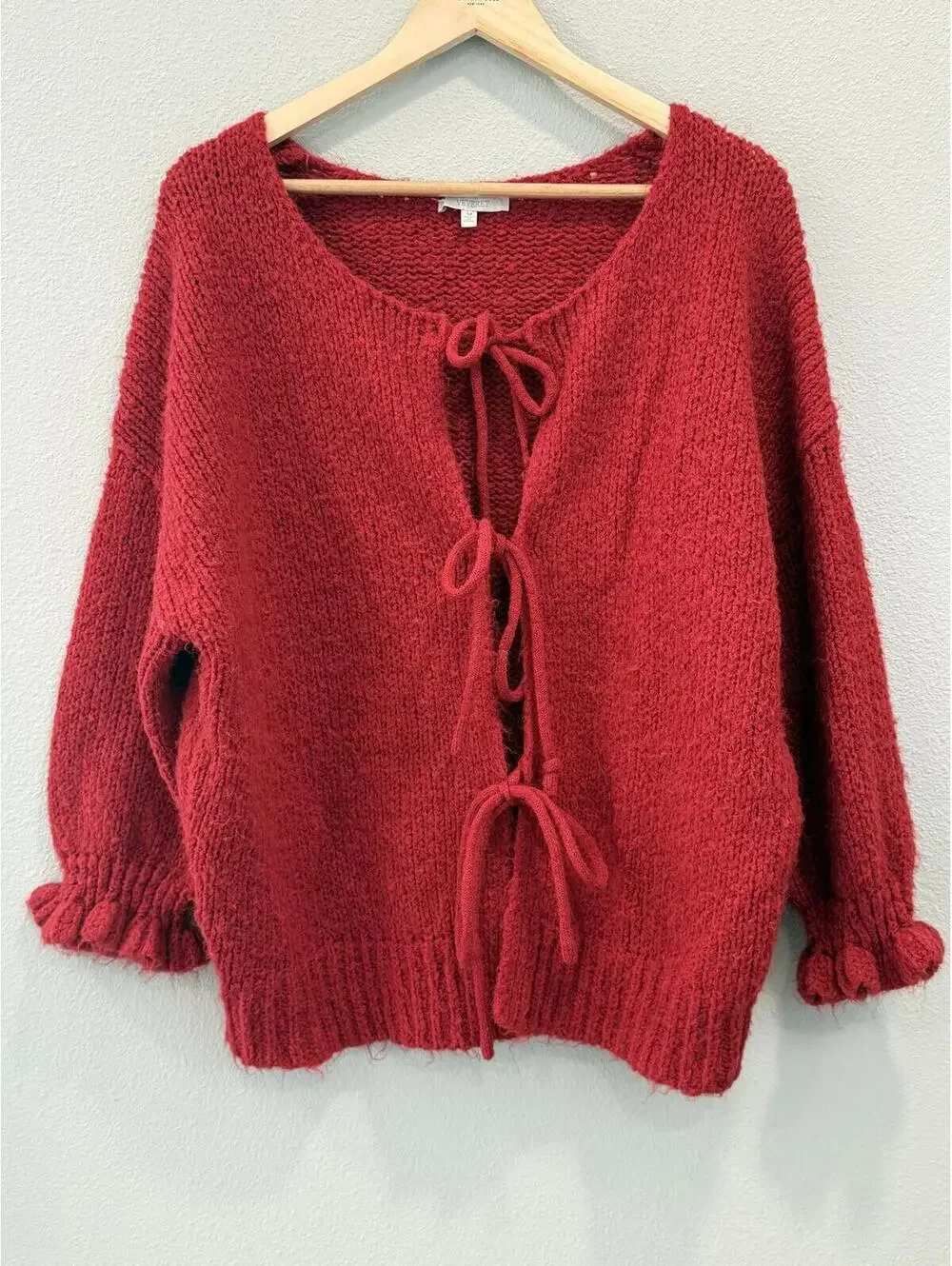Vervet Red Oversized Boho Front Tie Cardigan - Women's Medium
